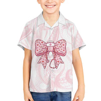 New Zealand Nurses RN Personalised Family Matching Off Shoulder Short Dress and Hawaiian Shirt Pink Stethoscope Coquette Bow Maori Motif LT9 Son's Shirt Pink - Polynesian Pride