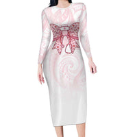 New Zealand Nurses RN Personalised Long Sleeve Bodycon Dress Pink Stethoscope Coquette Bow Maori Motif