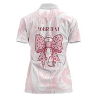 New Zealand Nurses RN Personalised Women Polo Shirt Pink Stethoscope Coquette Bow Maori Motif