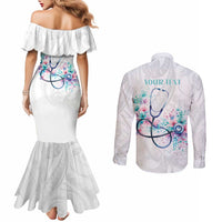 New Zealand Nurses RN Personalised Couples Matching Mermaid Dress and Long Sleeve Button Shirt Stethoscope Floral Maori Motif LT9 - Polynesian Pride
