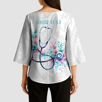New Zealand Nurses RN Personalised Kimono Sleeve Blouse Stethoscope Floral Maori Motif