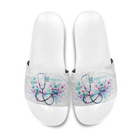 New Zealand Nurses RN Personalised Slide Sandals Stethoscope Floral Maori Motif