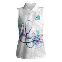 New Zealand Nurses RN Personalised Women Sleeveless Polo Shirt Stethoscope Floral Maori Motif LT9 Female White - Polynesian Pride