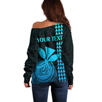 Custom Hawaii Off Shoulder Sweater King Kamehameha - Aqua LT9 - Polynesian Pride