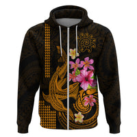 Custom Polynesian Hoodie Hawaiian Warriors with Tribal Shark Tattoos Gold LT9 Zip Hoodie Gold - Polynesian Pride