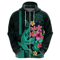 Custom Polynesian Hoodie Hawaiian Warriors with Tribal Shark Tattoos Turquoise LT9 - Polynesian Pride