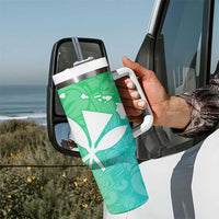 Polynesian Tribal Plumeria Tumbler With Handle with Hawaii Kanaka Maoli Green Gradient Version