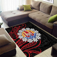 Tahitian Coat Of Arm and Tiare Flower Area Rug Polynesian Tribal Tattoo