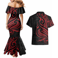 Tahitian Coat Of Arm and Tiare Flower Couples Matching Mermaid Dress and Hawaiian Shirt Polynesian Tribal Tattoo LT9 - Polynesian Pride