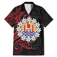 Tahitian Coat Of Arm and Tiare Flower Family Matching Mermaid Dress and Hawaiian Shirt Polynesian Tribal Tattoo LT9 Dad's Shirt - Short Sleeve Black - Polynesian Pride
