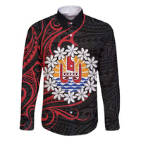 Tahitian Coat Of Arm and Tiare Flower Family Matching Mermaid Dress and Hawaiian Shirt Polynesian Tribal Tattoo LT9 Dad's Shirt - Long Sleeve Black - Polynesian Pride