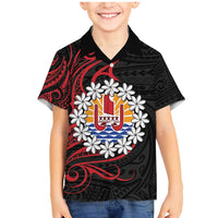 Tahitian Coat Of Arm and Tiare Flower Family Matching Mermaid Dress and Hawaiian Shirt Polynesian Tribal Tattoo LT9 Son's Shirt Black - Polynesian Pride