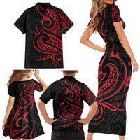 Tahitian Coat Of Arm and Tiare Flower Family Matching Short Sleeve Bodycon Dress and Hawaiian Shirt Polynesian Tribal Tattoo LT9 - Polynesian Pride