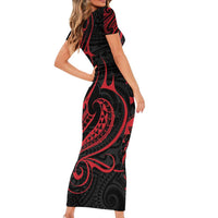 Tahitian Coat Of Arm and Tiare Flower Family Matching Short Sleeve Bodycon Dress and Hawaiian Shirt Polynesian Tribal Tattoo LT9 - Polynesian Pride