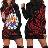 Tahitian Coat Of Arm and Tiare Flower Hoodie Dress Polynesian Tribal Tattoo LT9 - Polynesian Pride