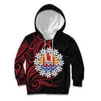 Tahitian Coat Of Arm and Tiare Flower Kid Hoodie Polynesian Tribal Tattoo LT9 Hoodie Black - Polynesian Pride