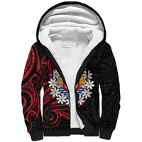 Tahitian Coat Of Arm and Tiare Flower Sherpa Hoodie Polynesian Tribal Tattoo LT9 Unisex Black - Polynesian Pride