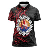 Tahitian Coat Of Arm and Tiare Flower Women Polo Shirt Polynesian Tribal Tattoo LT9 Female Black - Polynesian Pride