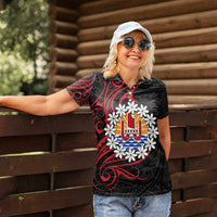 Tahitian Coat Of Arm and Tiare Flower Women Polo Shirt Polynesian Tribal Tattoo LT9 - Polynesian Pride