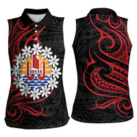 Tahitian Coat Of Arm and Tiare Flower Women Sleeveless Polo Shirt Polynesian Tribal Tattoo LT9 - Polynesian Pride
