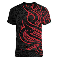 Tahitian Coat Of Arm and Tiare Flower Women V-Neck T-Shirt Polynesian Tribal Tattoo LT9 - Polynesian Pride