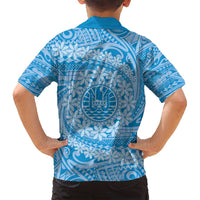 Tahitian Tiare Flower Family Matching Off Shoulder Maxi Dress and Hawaiian Shirt Blue Polynesian Pattern LT9 - Polynesian Pride