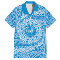 Tahitian Tiare Flower Family Matching Off Shoulder Maxi Dress and Hawaiian Shirt Blue Polynesian Pattern LT9 Dad's Shirt - Short Sleeve Blue - Polynesian Pride