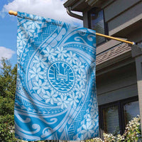 Tahitian Tiare Flower Garden Flag Blue Polynesian Pattern