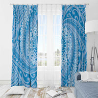Tahitian Tiare Flower Window Curtain Blue Polynesian Pattern