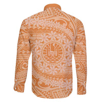 Tahitian Tiare Flower Family Matching Off The Shoulder Long Sleeve Dress and Hawaiian Shirt Gold Polynesian Pattern LT9 - Polynesian Pride