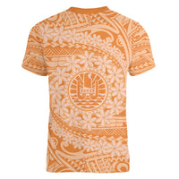 Tahitian Tiare Flower Women V-Neck T-Shirt Gold Polynesian Pattern LT9 - Polynesian Pride