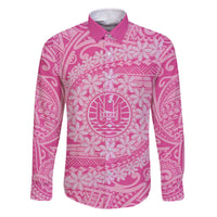 Tahitian Tiare Flower Family Matching Off The Shoulder Long Sleeve Dress and Hawaiian Shirt Pink Polynesian Pattern LT9 Dad's Shirt - Long Sleeve Pink - Polynesian Pride