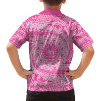 Tahitian Tiare Flower Family Matching Off Shoulder Short Dress and Hawaiian Shirt Pink Polynesian Pattern