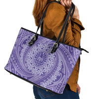 Tahitian Tiare Flower Leather Tote Bag Violet Polynesian Pattern