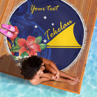 Personalised Tokelau Tropical Hibiscus Beach Blanket With Polynesian Plumeria Tattoo LT9 - Polynesian Pride