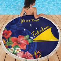 Personalised Tokelau Tropical Hibiscus Beach Blanket With Polynesian Plumeria Tattoo LT9 - Polynesian Pride