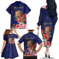 Personalised Tokelau Tropical Hibiscus Family Matching Off The Shoulder Long Sleeve Dress and Hawaiian Shirt With Polynesian Plumeria Tattoo LT9 - Polynesian Pride