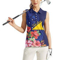 Personalised Tokelau Tropical Hibiscus Women Sleeveless Polo Shirt With Polynesian Plumeria Tattoo
