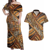 Hawaiian Style Tapa Couples Matching Off Shoulder Maxi Dress and Hawaiian Shirt Vintage Seamless Pattern - Polynesian Pride