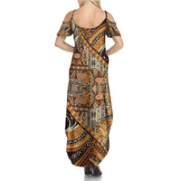 Hawaiian Style Tapa Family Matching Summer Maxi Dress and Hawaiian Shirt Vintage Seamless Pattern - Polynesian Pride