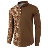 Hawaiian Tribal Elements Hibiscus Button Sweatshirt Gold Pattern - Polynesian Pride