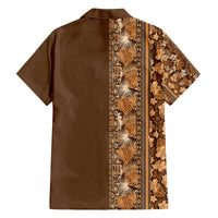 Hawaiian Tribal Elements Hibiscus Family Matching Off The Shoulder Long Sleeve Dress and Hawaiian Shirt Gold Pattern - Polynesian Pride