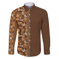 Hawaiian Tribal Elements Hibiscus Family Matching Short Sleeve Bodycon Dress and Hawaiian Shirt Gold Pattern - Polynesian Pride