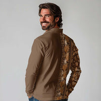 Hawaiian Tribal Elements Hibiscus Long Sleeve Polo Shirt Gold Pattern - Polynesian Pride