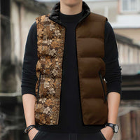 Hawaiian Tribal Elements Hibiscus Sleeveless Puffer Jacket Gold Pattern - Polynesian Pride