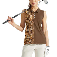 Hawaiian Tribal Elements Hibiscus Women Sleeveless Polo Shirt Gold Pattern - Polynesian Pride