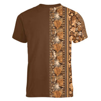 Hawaiian Tribal Elements Hibiscus Women V-Neck T-Shirt Gold Pattern - Polynesian Pride