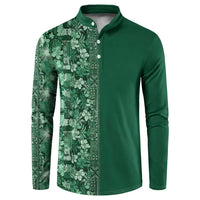 Hawaiian Tribal Elements Hibiscus Button Sweatshirt Green Pattern - Polynesian Pride