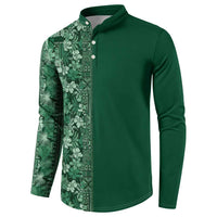 Hawaiian Tribal Elements Hibiscus Button Sweatshirt Green Pattern - Polynesian Pride