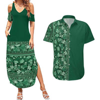 Hawaiian Tribal Elements Hibiscus Couples Matching Summer Maxi Dress and Hawaiian Shirt Green Pattern LT9 Green - Polynesian Pride